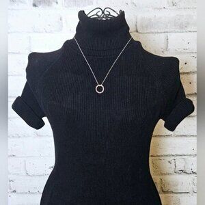 Silvertone Pink Rhinestone Circle Pendant & Ball Chain Necklace